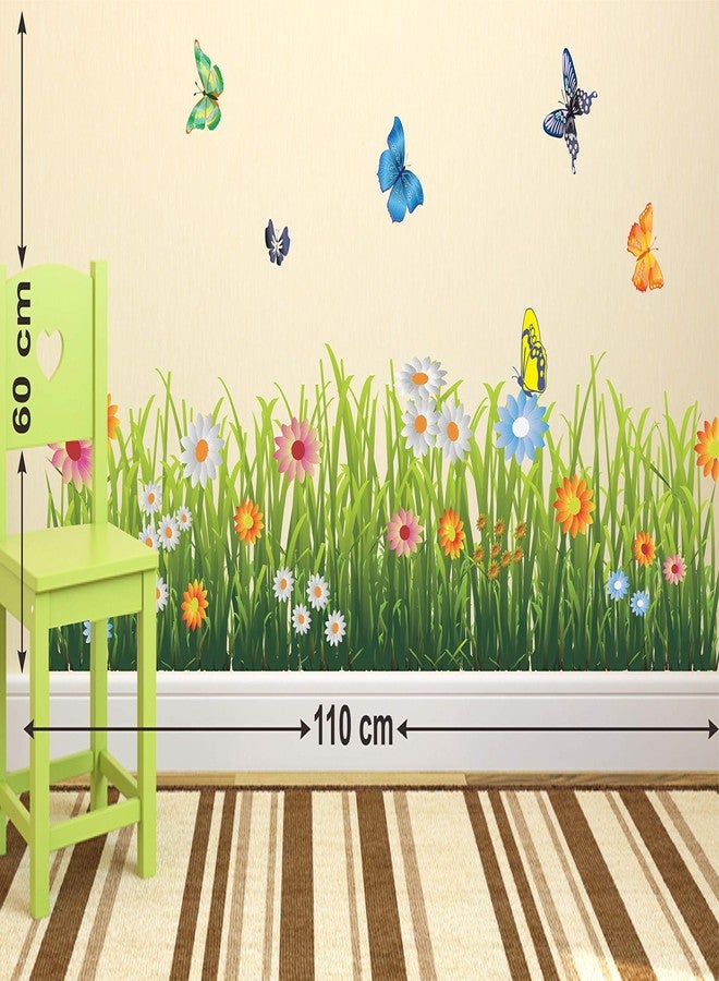 Wallzone ملصق حائط من الفينيل متوسط الحجم بنقشة العشب الأخضر من Wallzone لتزيين المنزل (110 سم × 60 سم) - Image 3